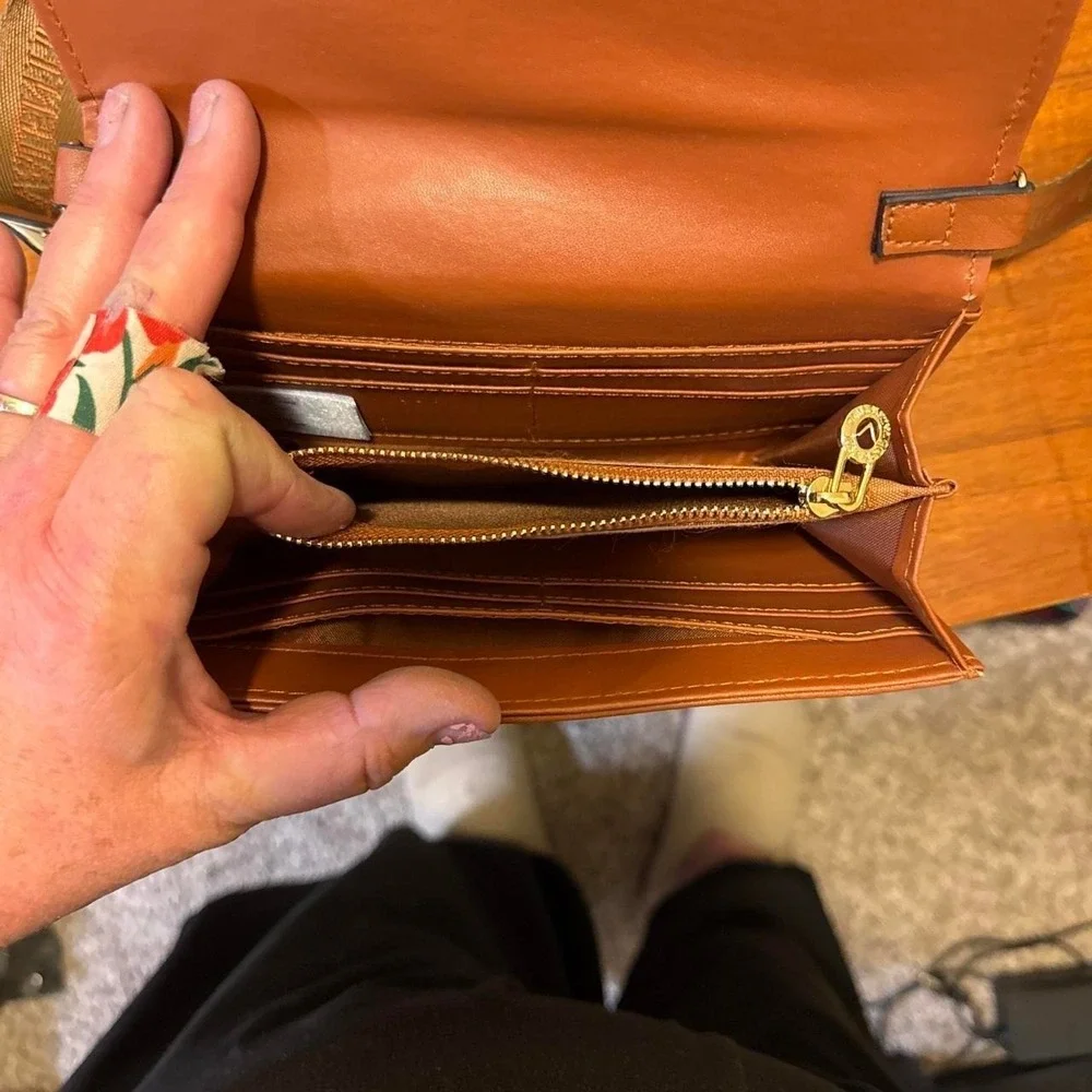 Valentino Orlandi cognac brown quilted logo flap crossbody